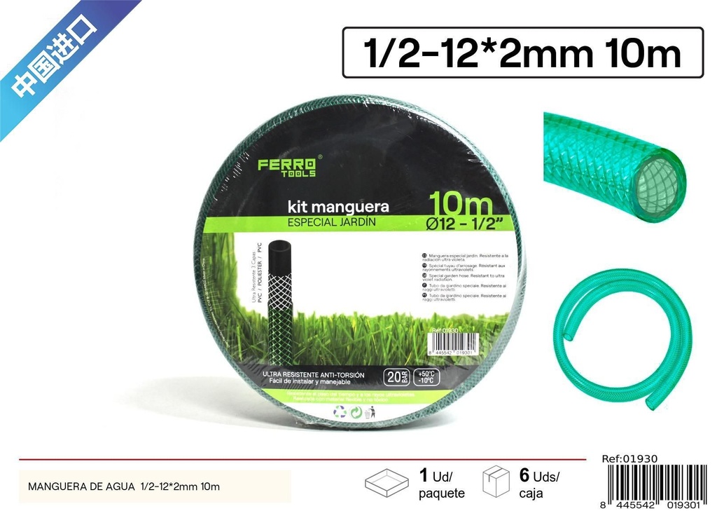 Manguera de agua negra de PVC ½ 10 m - Accesorios de jardín