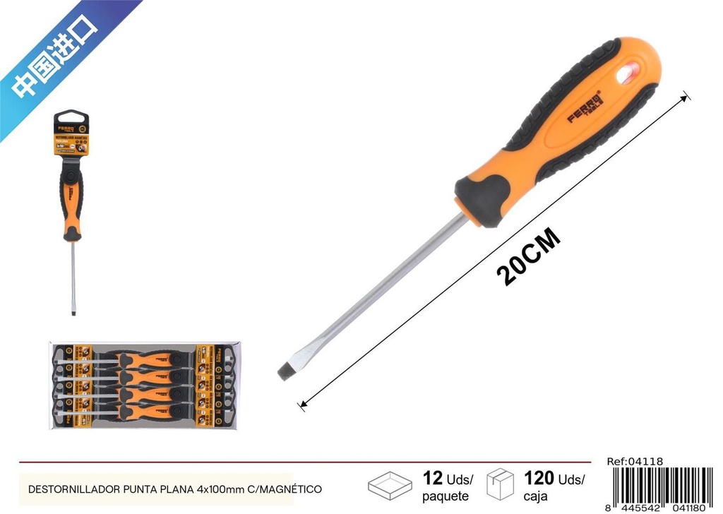 Destornillador de punta plana 4*100mm c/magnético - Herramientas de ferretería