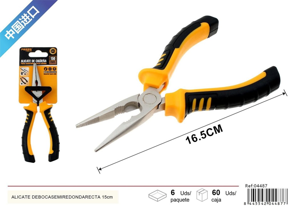 Alicate de boca semirredonda recta 15 cm - Herramientas de ferretería