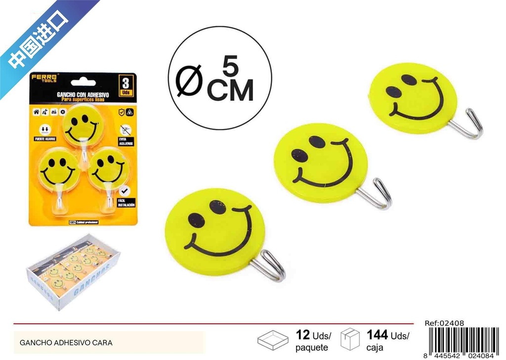 Gancho adhesivo con diseño de cara sonriente - Accesorios de ferretería y colgadores divertidos