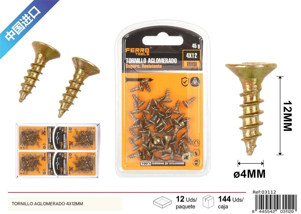 Tornillo aglomerado 4x12 mm - Ferretería y herrajes