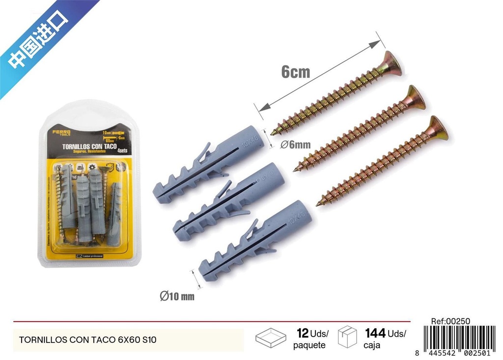 Tornillos con taco 6x60 mm - Ferretería y herrajes
