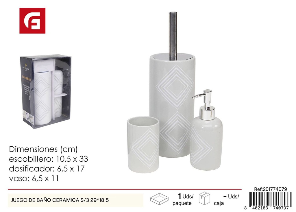 Juego de baño cerámica s/3 29x18.5 - Ferretería y accesorios de baño