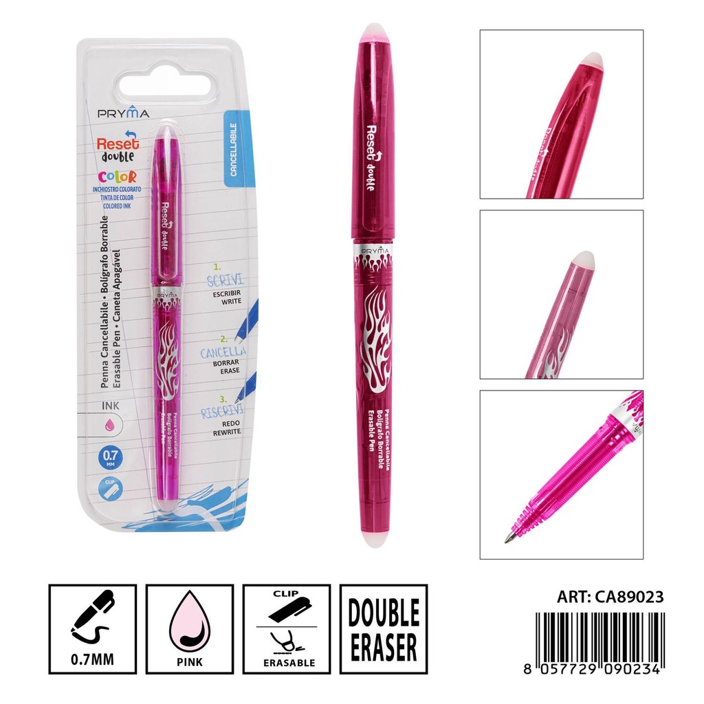 Bolígrafo borrable a doble cara con tapa 0.7 mm rosa - Artículos de escritura