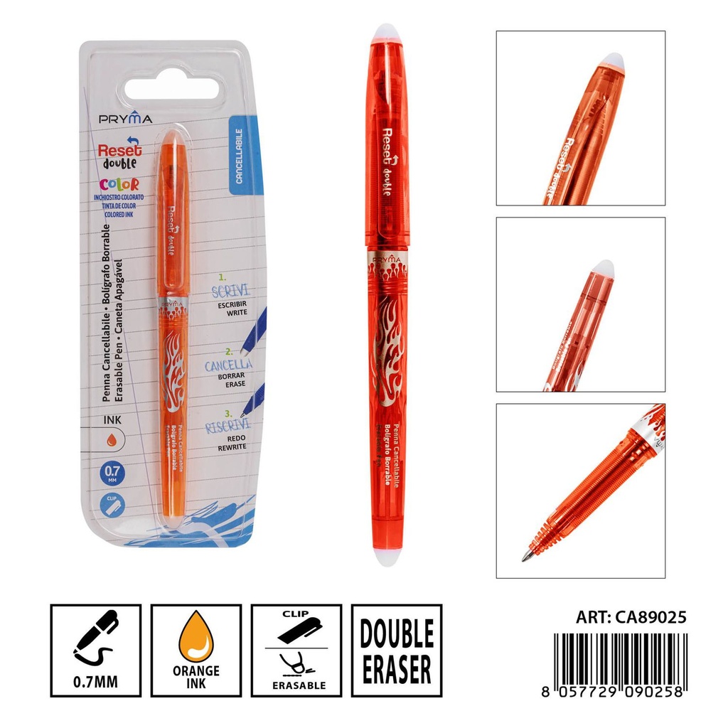 Bolígrafo borrable a doble cara con tapa 0.7 mm naranja - Artículos de escritura