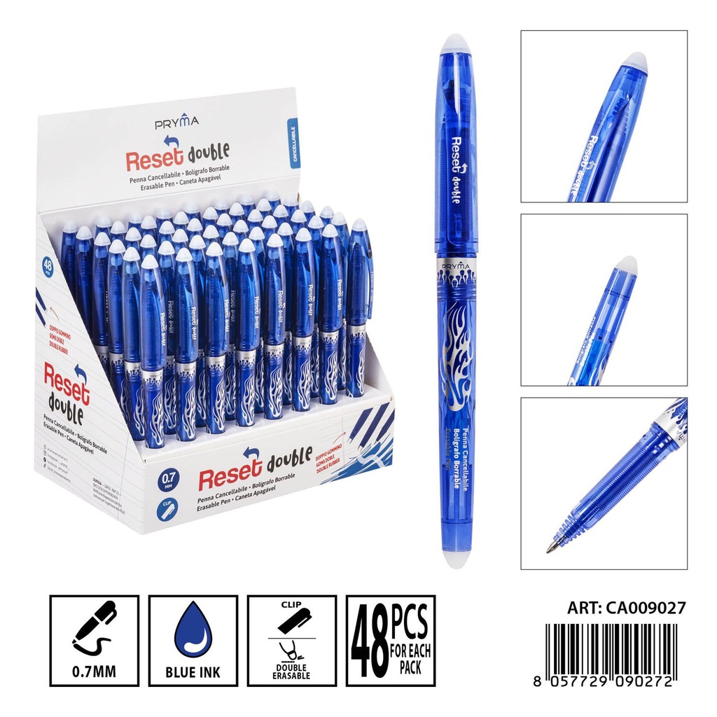 Bolígrafo borrable a doble cara con tapa 0.7 mm azul - Artículos de escritura
