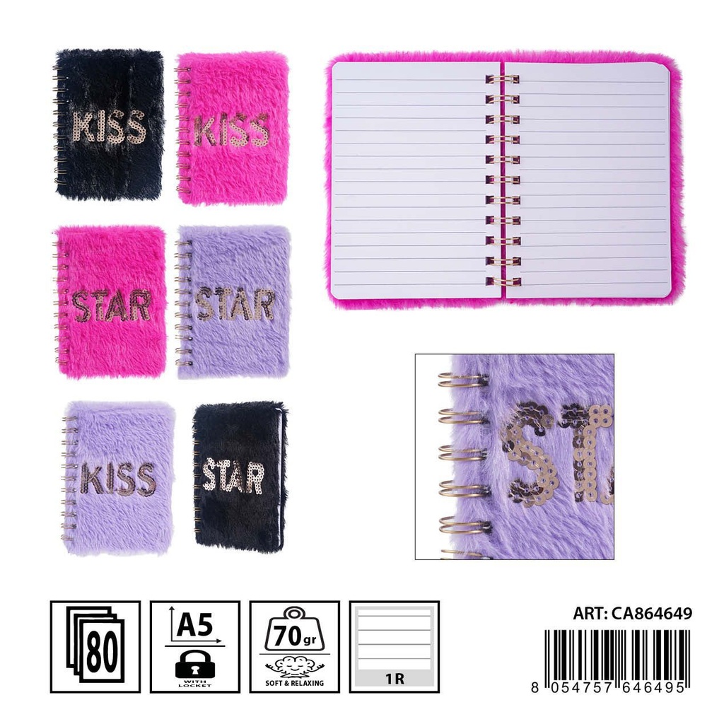 Libreta espiral de peluche A6 70 hojas 10.5X14.8 - Papelería y artículos escolares
