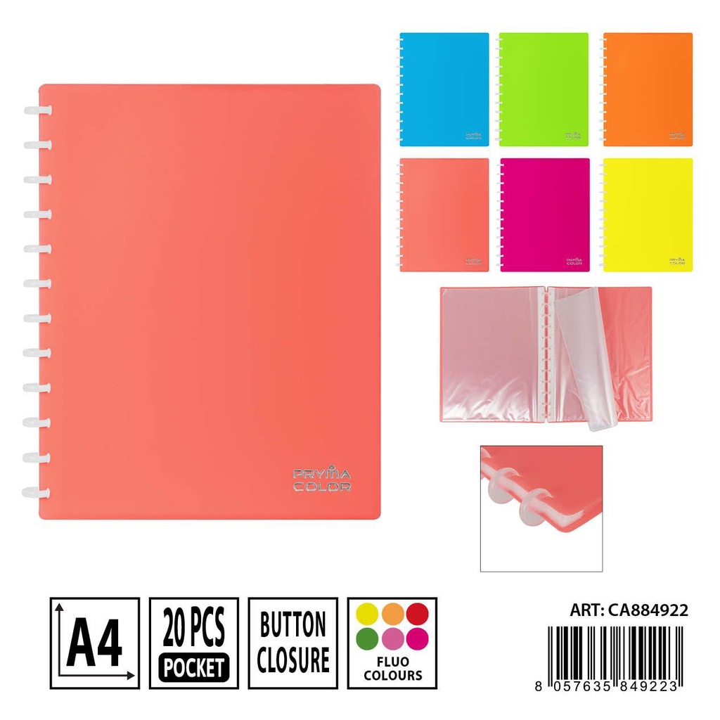 Carpeta espiral A4 20 fundas flúo - Carpetería y organización de documentos