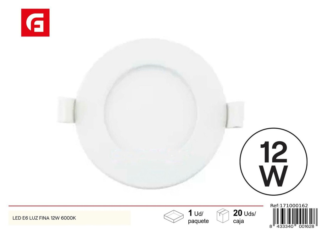 Bombilla LED E6 ultrafino redondo 12W luz blanca 6000K - Iluminación y plafones