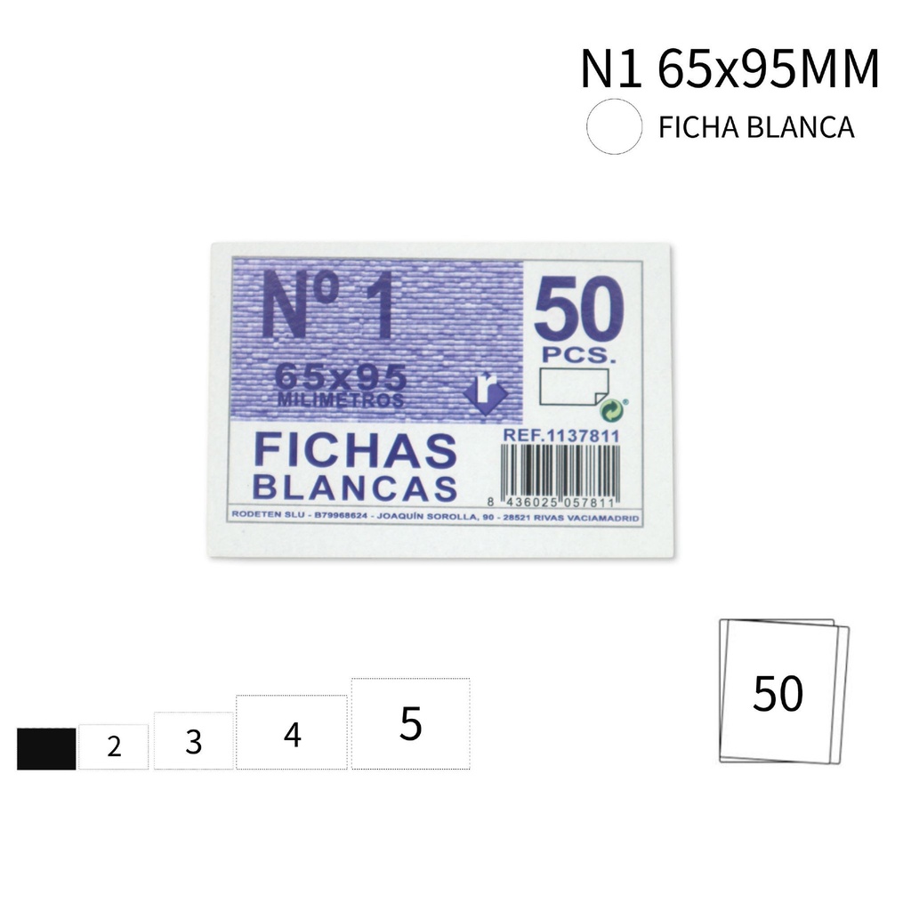 Ficha Nº 1 blanca 65X95mm - Papelería y formularios