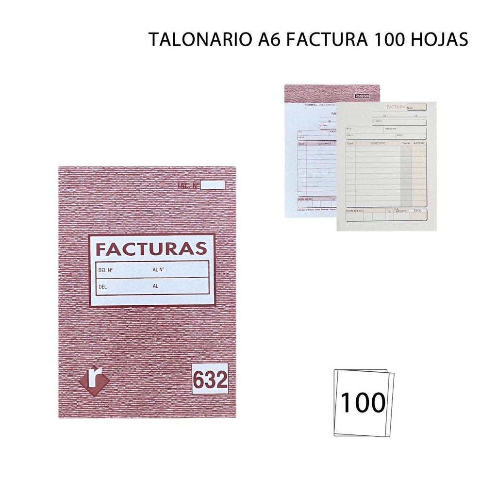 Talonario A6 factura 100 hojas - Papelería y formularios