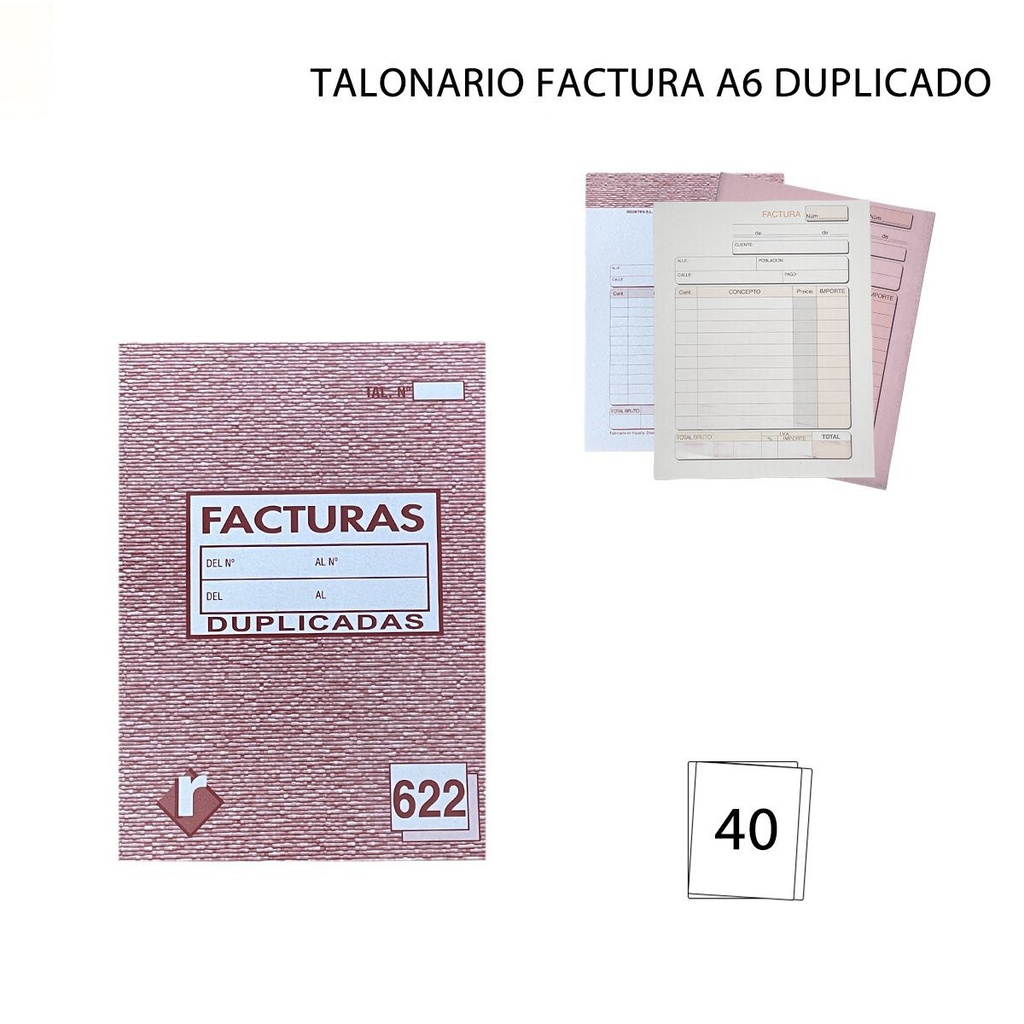 Talonario A6 factura duplicado 20+20 hojas - Papelería y formularios