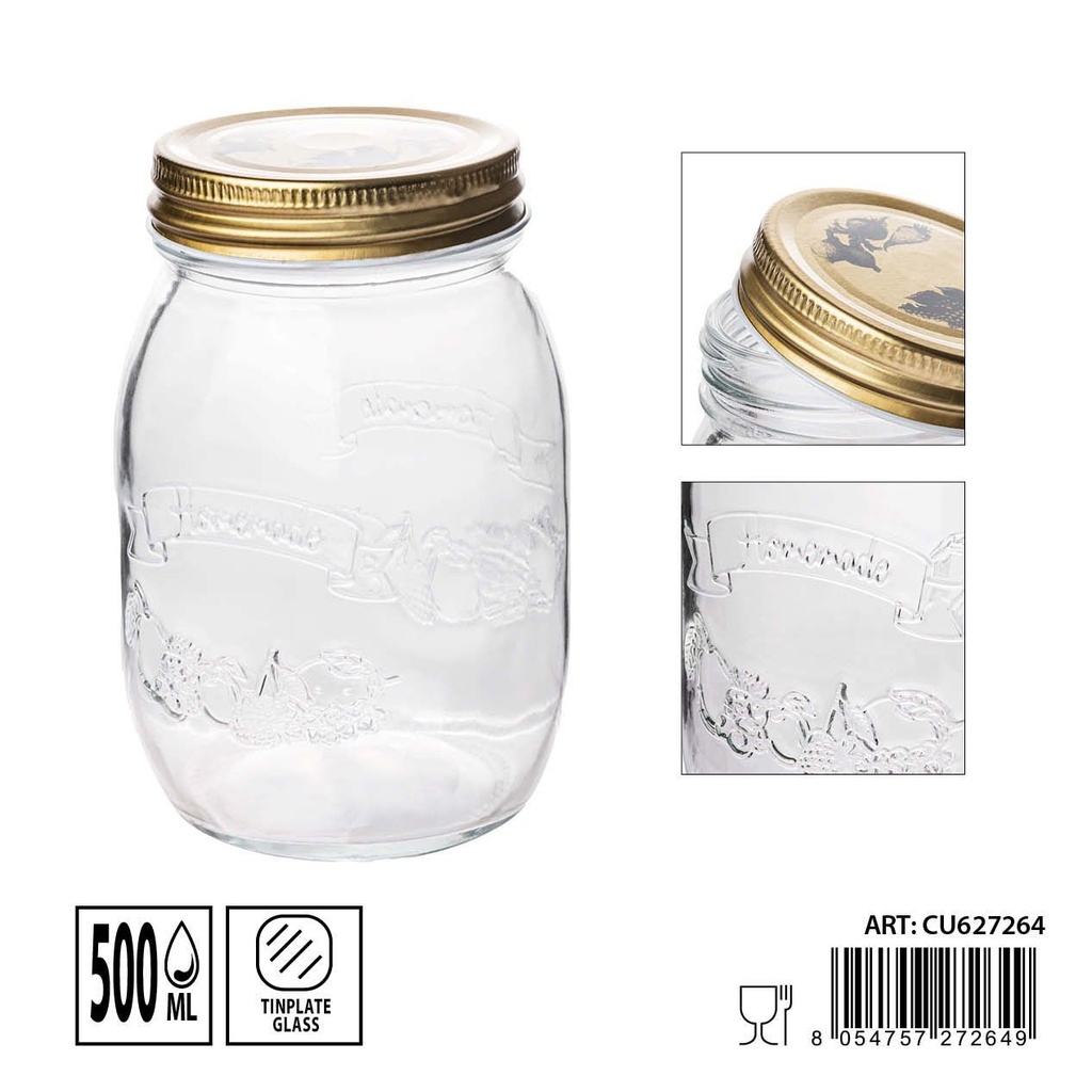 Tarro de cristal 500 ml 8.2x8.2x13.5 cm - Envases de vidrio para cocina