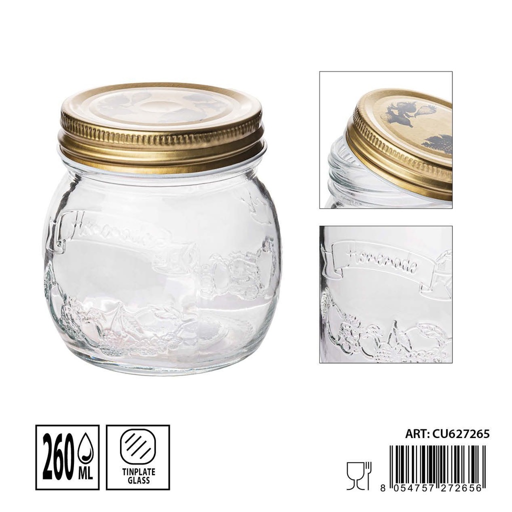 Tarro de cristal 260 ml 8.1x8.1x8.8 cm - Envases de vidrio para cocina