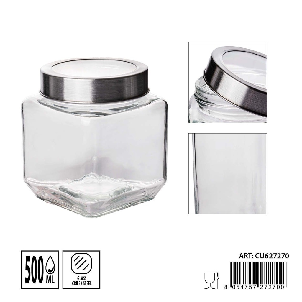 Tarro de cristal 500ml 9x9x10.5 cm - Utensilios de almacenamiento