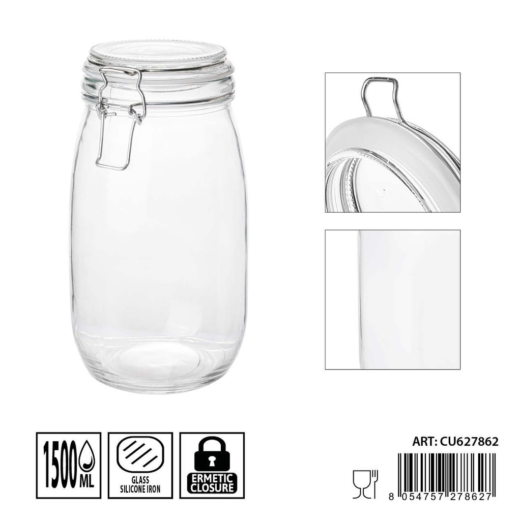 Tarro de cristal hermético 12x21 cm 1500ml - Utensilios de almacenamiento