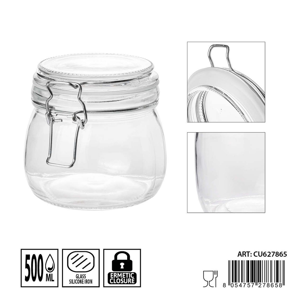 Tarro hermético de cristal 500 ml 11x11 cm - Recipientes de vidrio para conservación