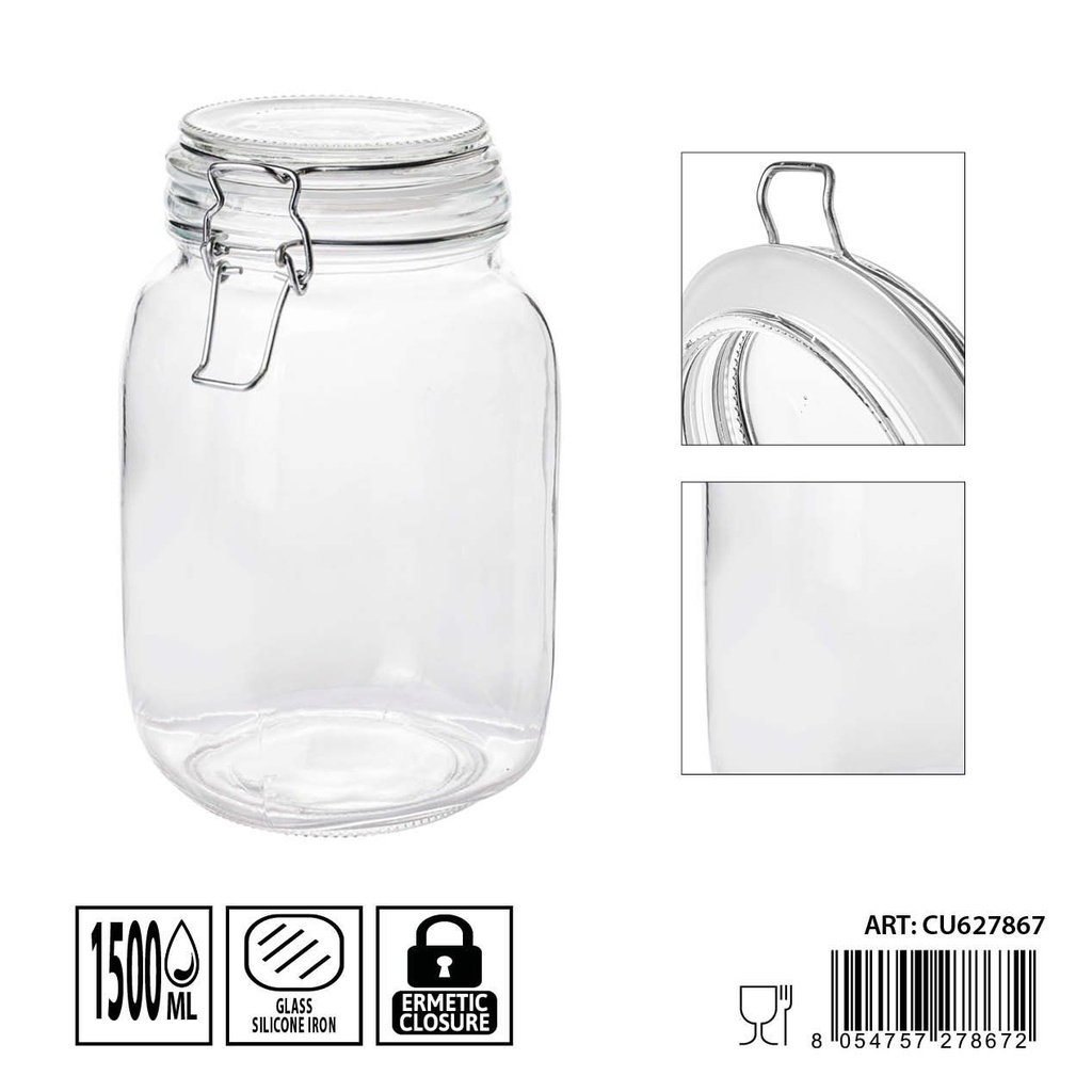 Tarros de cristal herméticos 1500ml dimensiones 11.5X20cm - Artículos de hogar y tarros de almacenamiento
