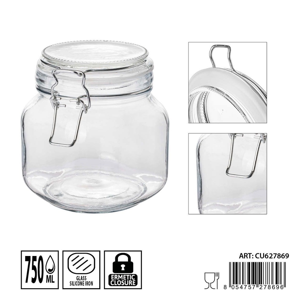 Tarro cristal hermético 11.5x13 cm 750 ml - Almacenamiento de cocina