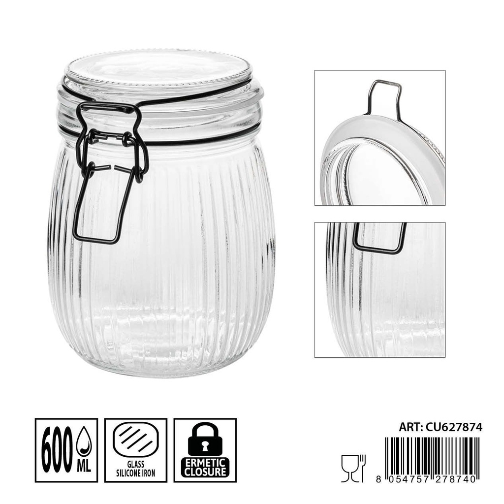 Tarro de cristal hermético 600 ml - Almacenamiento y conservación de alimentos (10.7x10.7x11.2 cm)