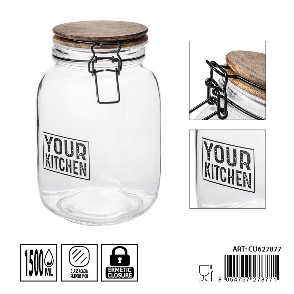 Tarro de cristal hermético 1.5L - Almacenamiento y conservación de alimentos (11.3x19.8 cm)