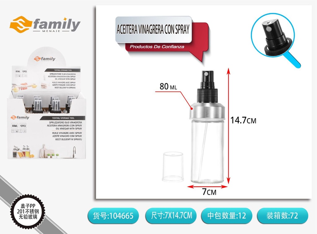 Botella de spray de 80 ml - Aceitera y vinagrera con pulverizador