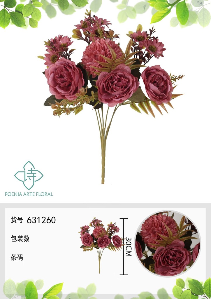 Ramo de flores artificiales de peonía YY de 30 cm - Decoración floral