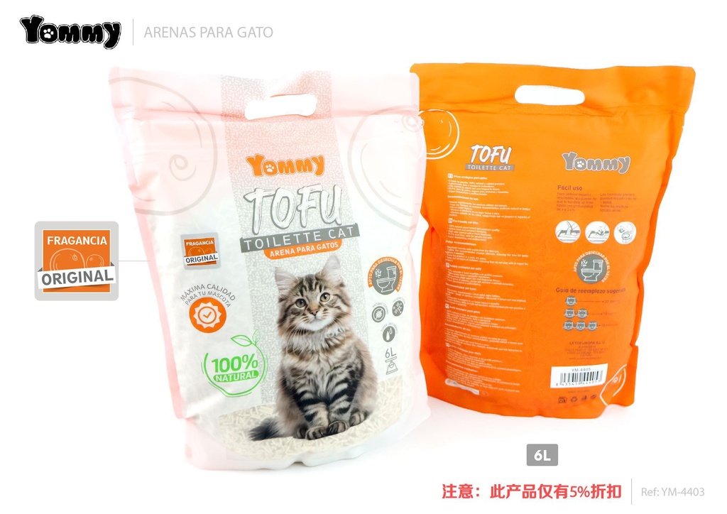 Arena para gatos de tofu 6L natural - Higiene y cuidado para mascotas
