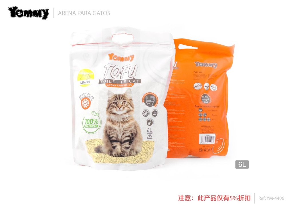 Arena para gatos de tofu 6L sabor limón - Arena para gatos