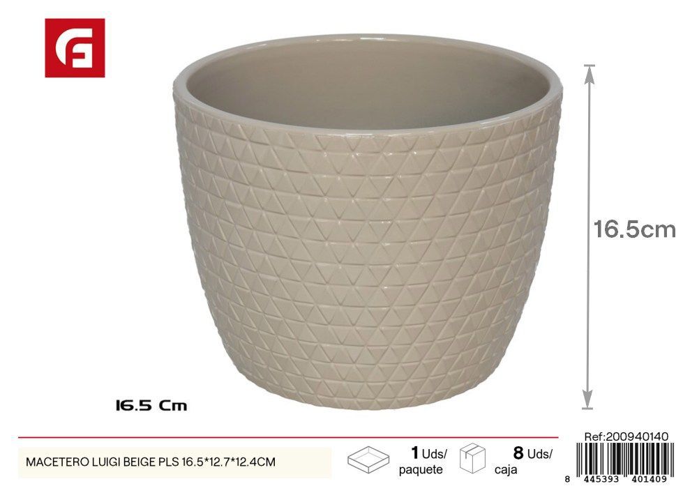 Macetero Luigi beige PLS 16.5x12.7x12.4 cm - Macetas decorativas