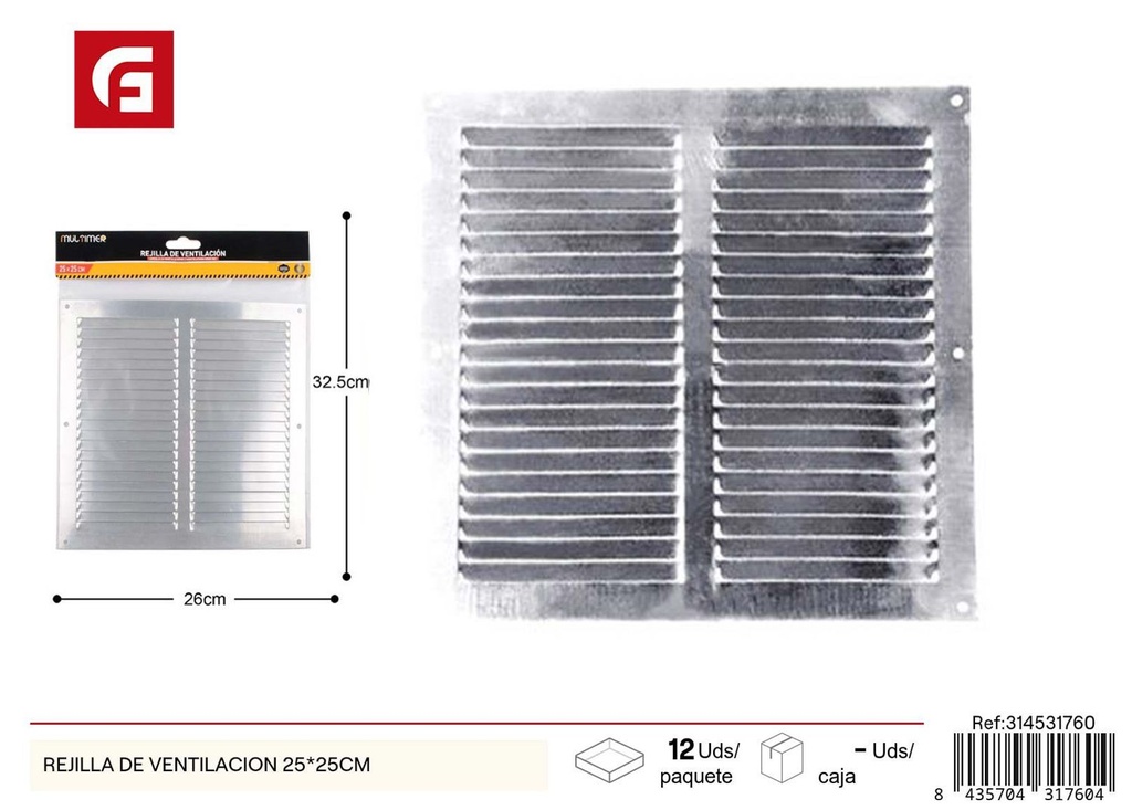 Rejilla de ventilación 25*25 cm - Accesorios de ferretería