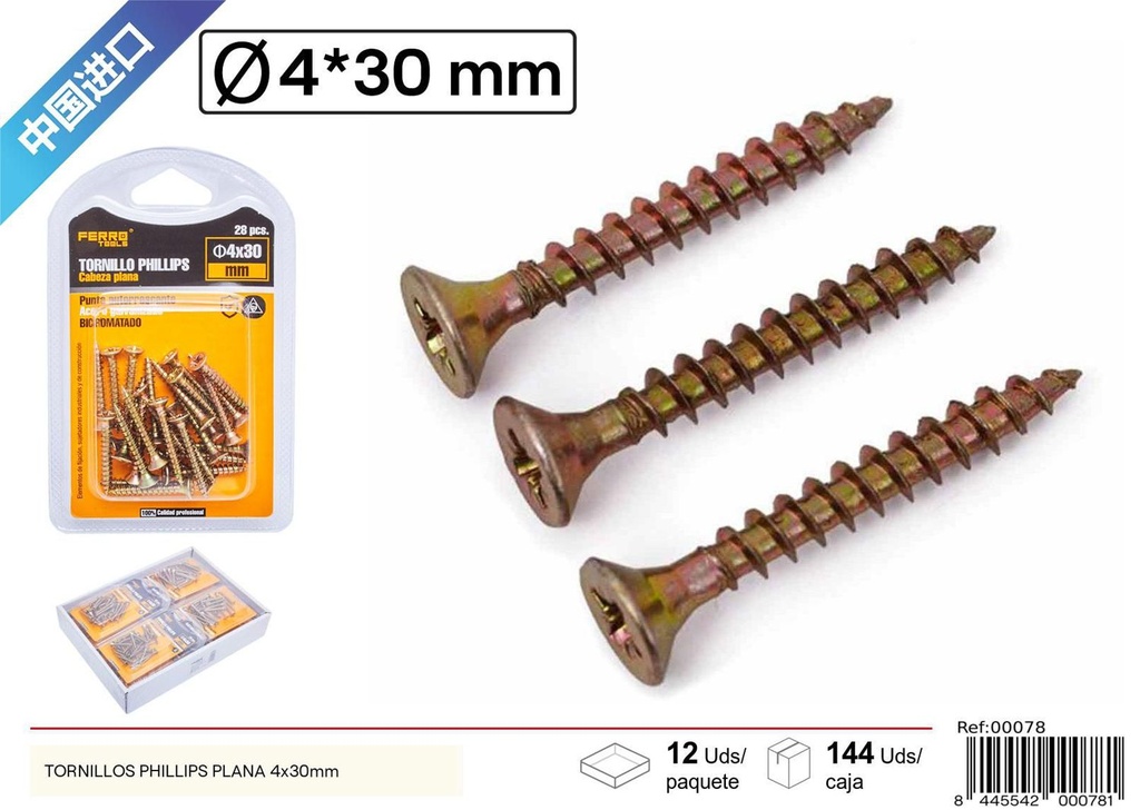 Tornillos Phillips plana 4*30 mm - Accesorios de ferretería