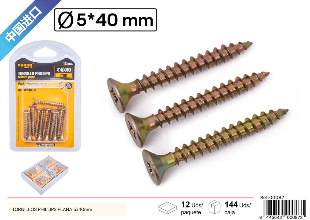 Tornillos Phillips plana 5*40 mm - Accesorios de ferretería