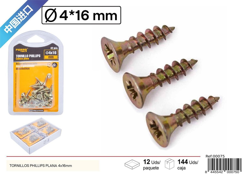 Tornillos Phillips plana 4*16 mm - Accesorios de ferretería
