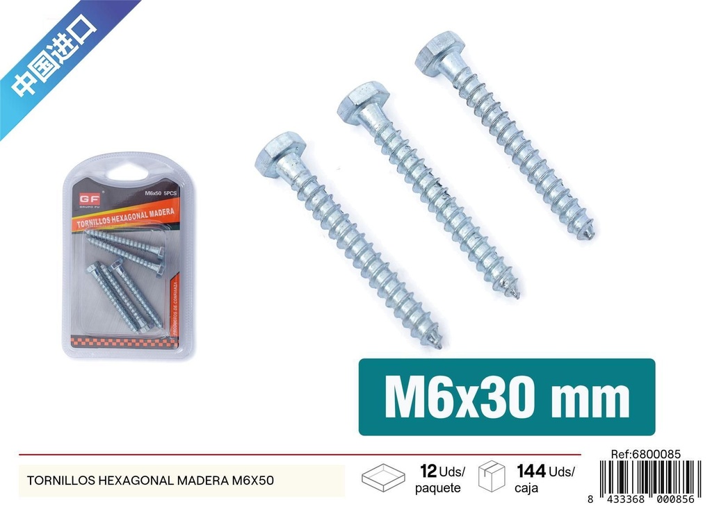 Tornillos hexagonales de madera M6 x 50 mm - Ferretería y tornillería