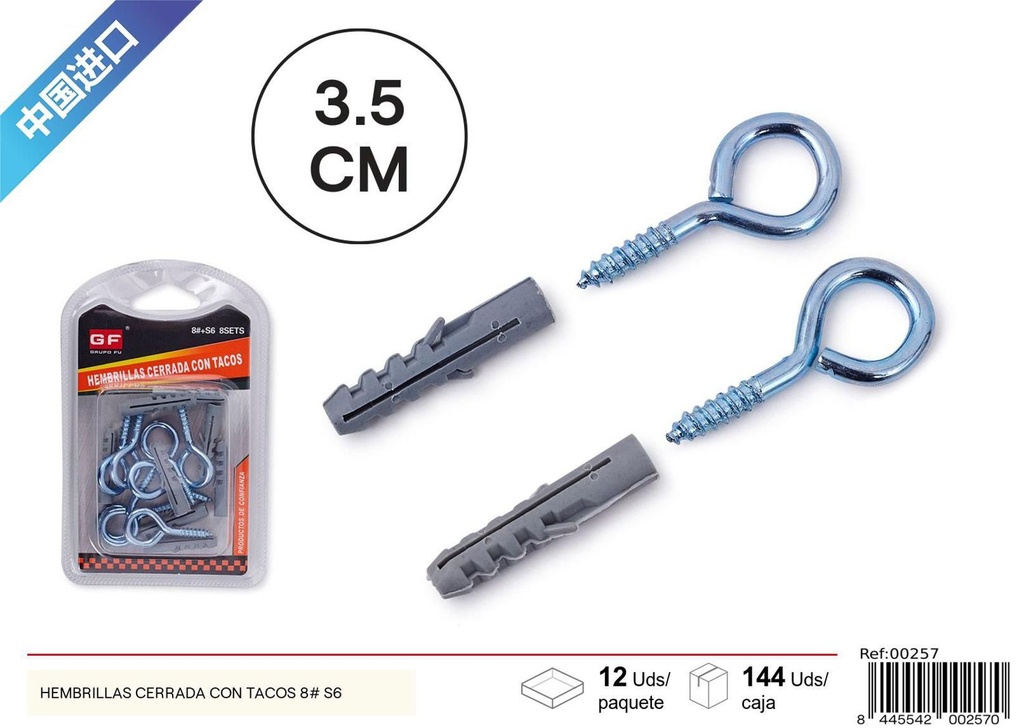 Hembrillas cerradas con tacos 8#+S6 - Accesorios de ferretería