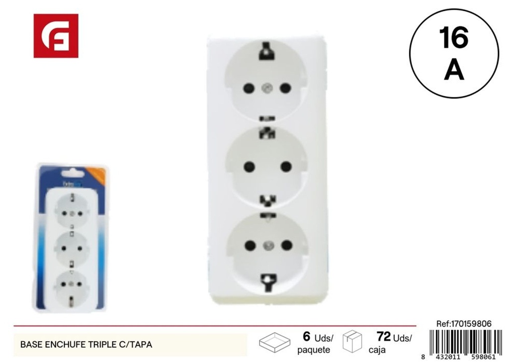 Bases de enchufe triple con tapa - Suministros eléctricos y enchufes
