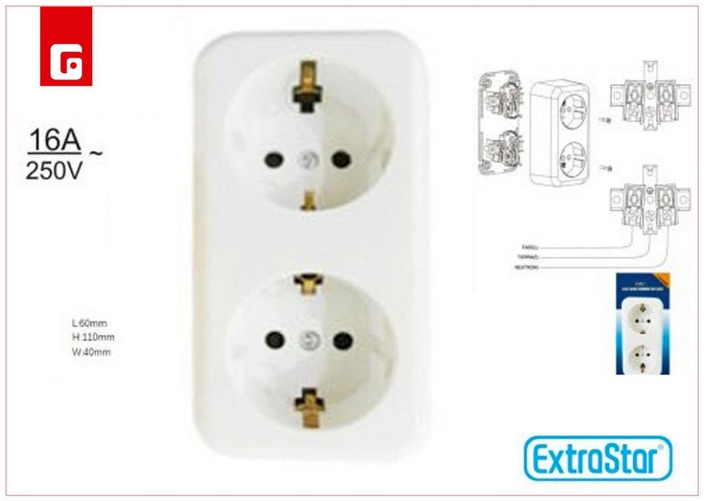 Base enchufe pared doble - Accesorios eléctricos para montajes en pared