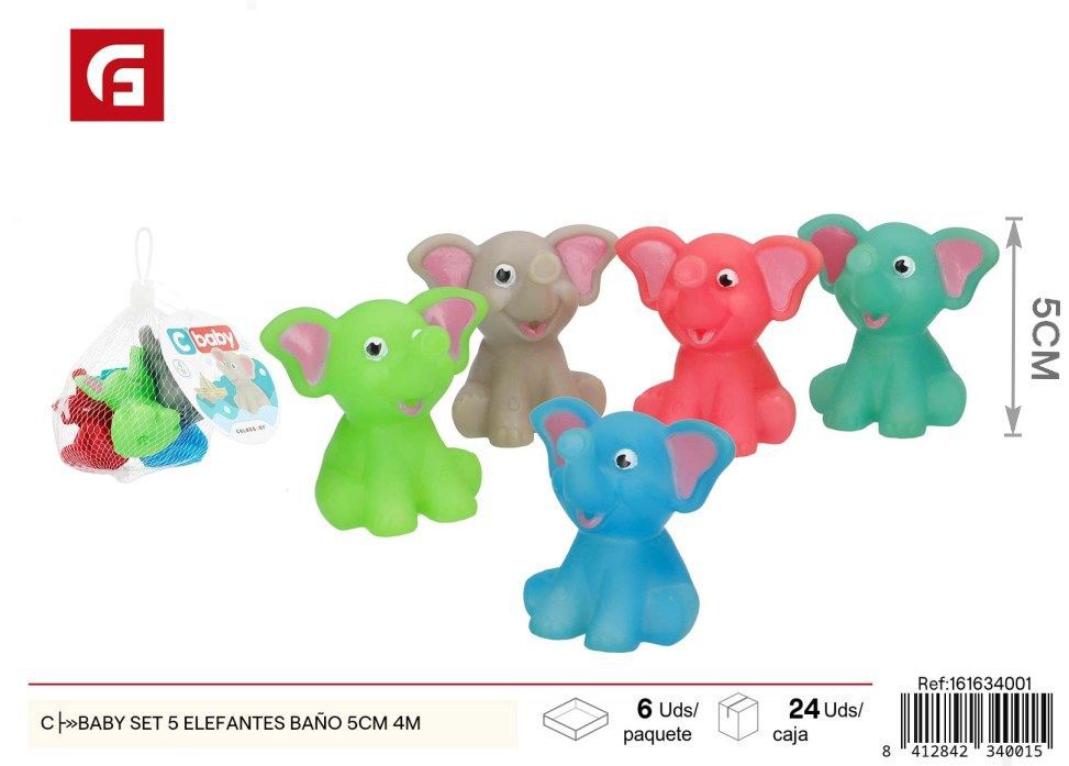 Set de 5 elefantes de baño para bebés 5 cm - Juguete acuático para diversión infantil