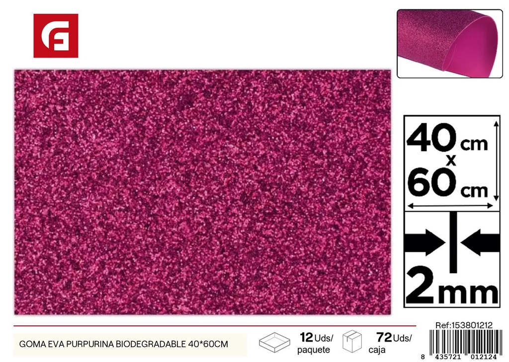 Goma eva purpurina fucsia biodegradable 40*60cm - Material brillante y ecológico