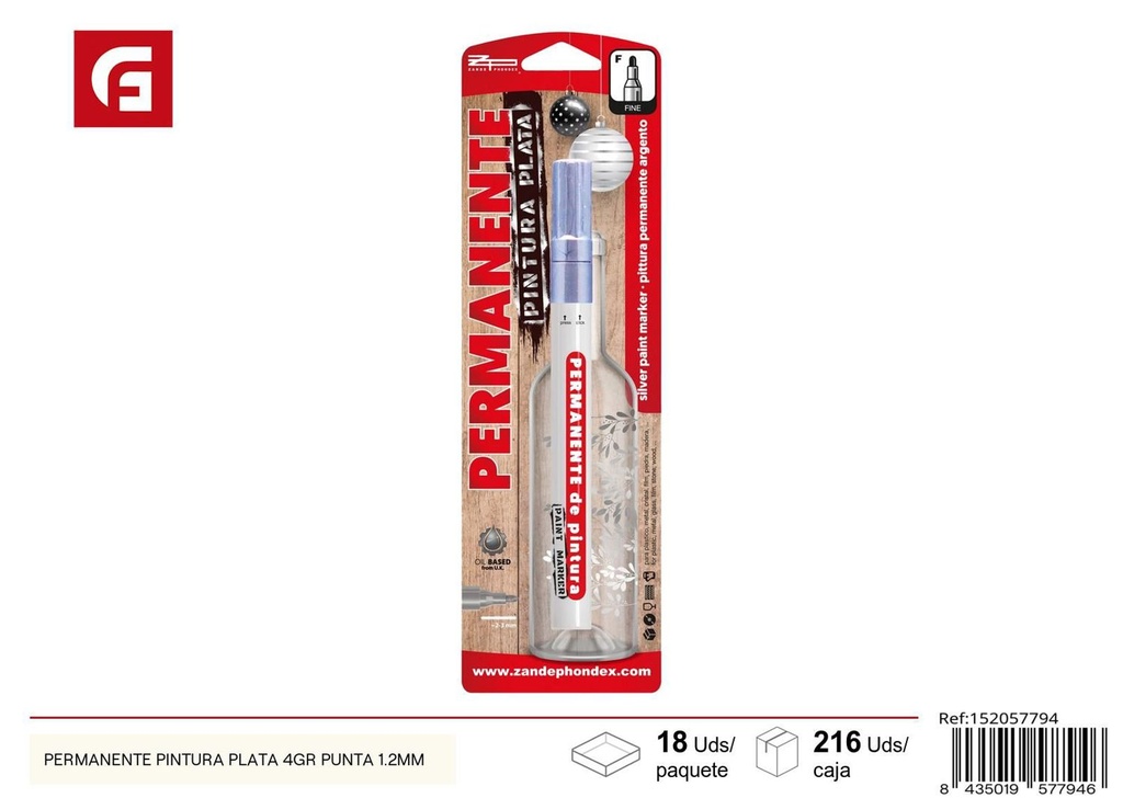 Permanente pintura plata 4gr punta 1.2mm - Material para manualidades y escritura