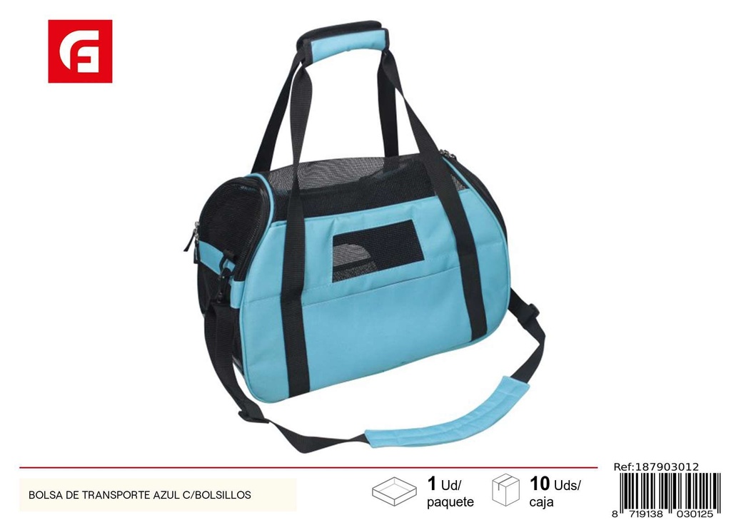 Bolsa de transporte para mascotas - Azul con bolsillos