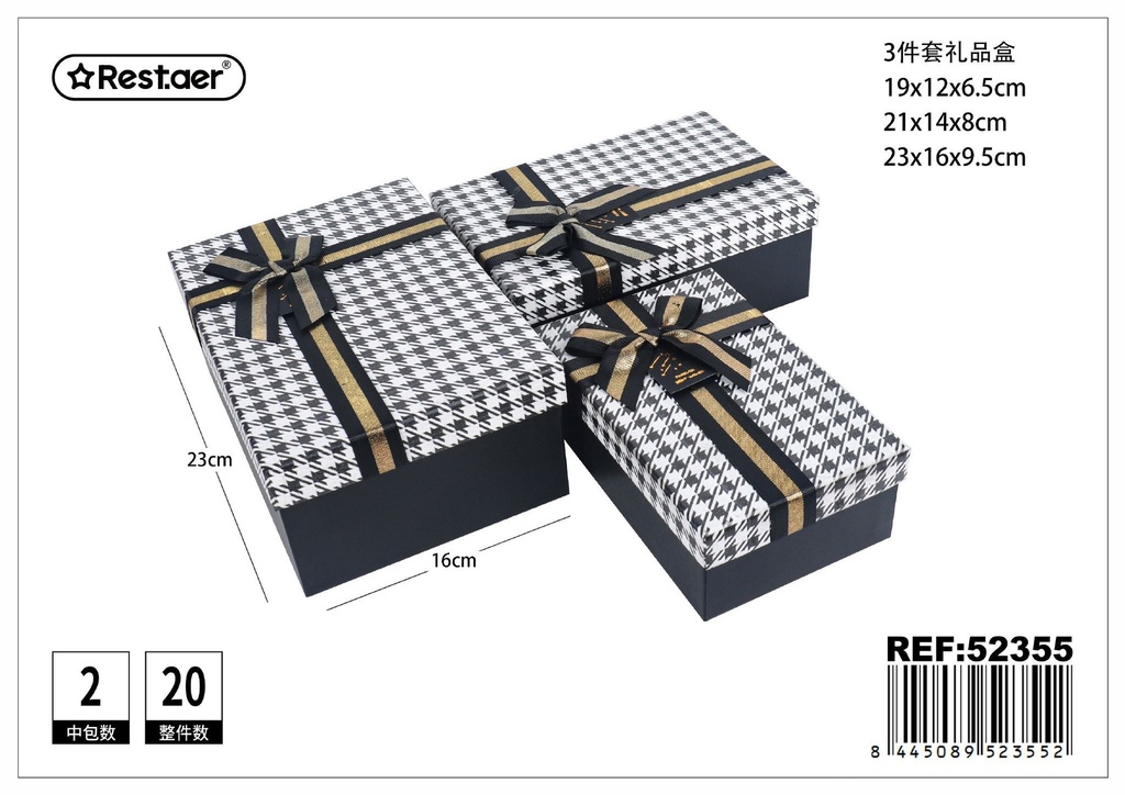 Set de 3 cajas de regalo rectangulares negras 23x16x9.5 cm 