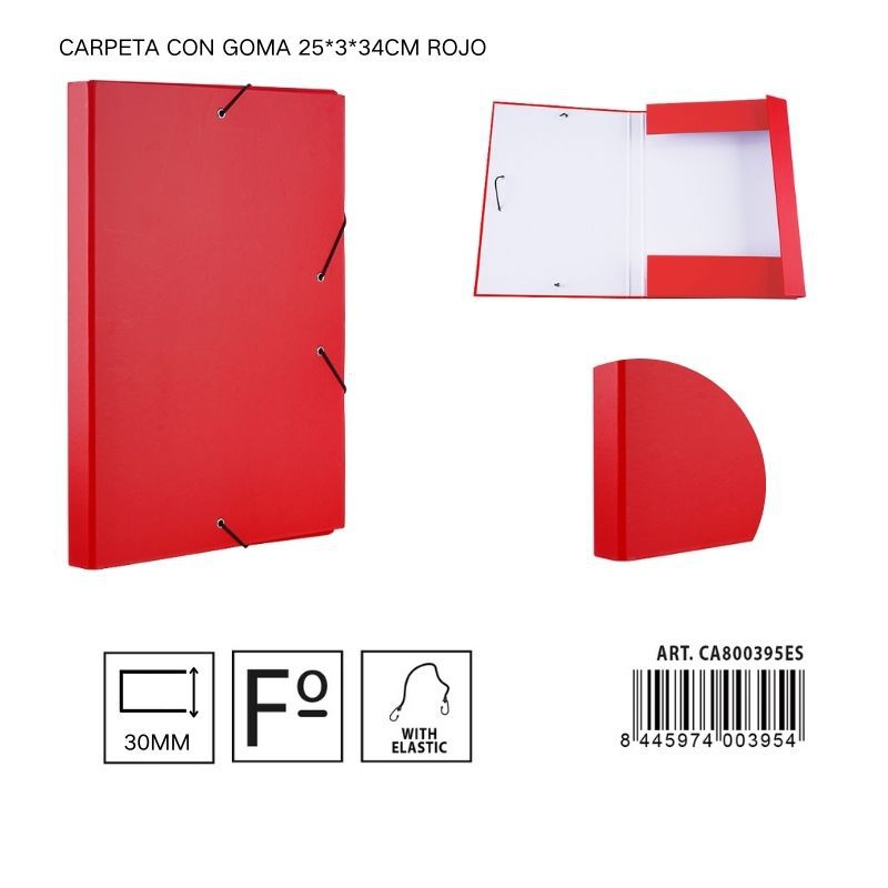 Carpeta con goma 25*3*34 cm color rojo - Material de oficina y organización