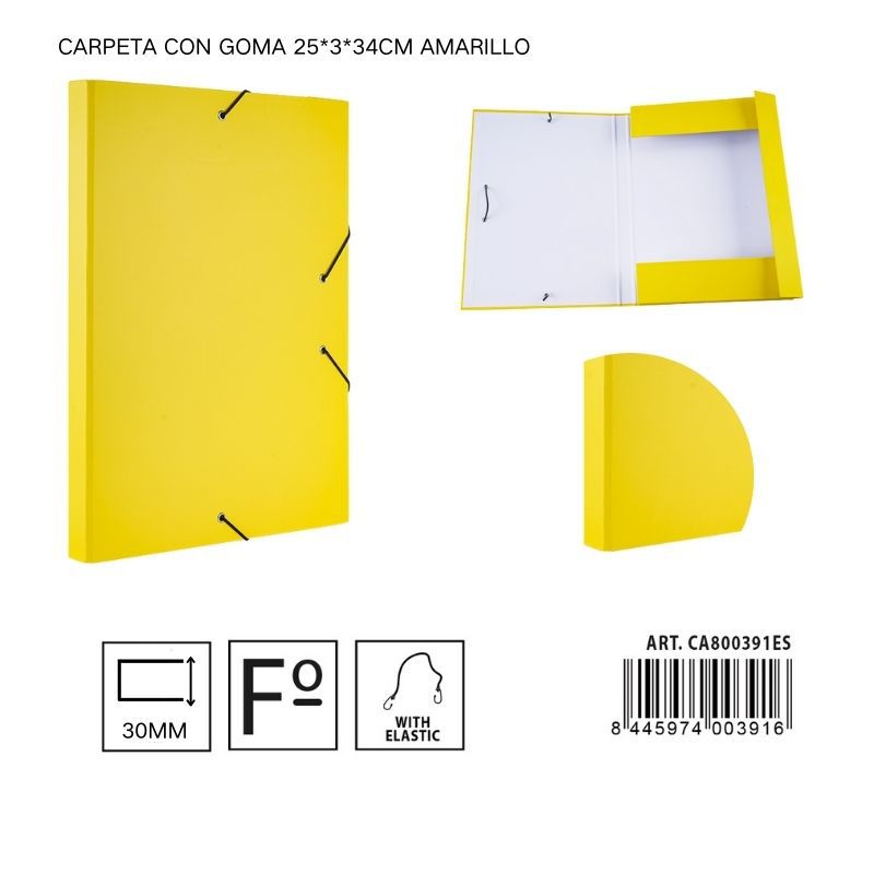 Carpeta de papel con goma amarilla 25*3*34 cm - Carpeta organizadora de documentos