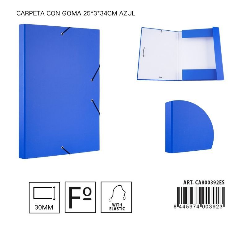 Carpeta de papel con goma azul 25*3*34 cm - Carpeta organizadora de documentos