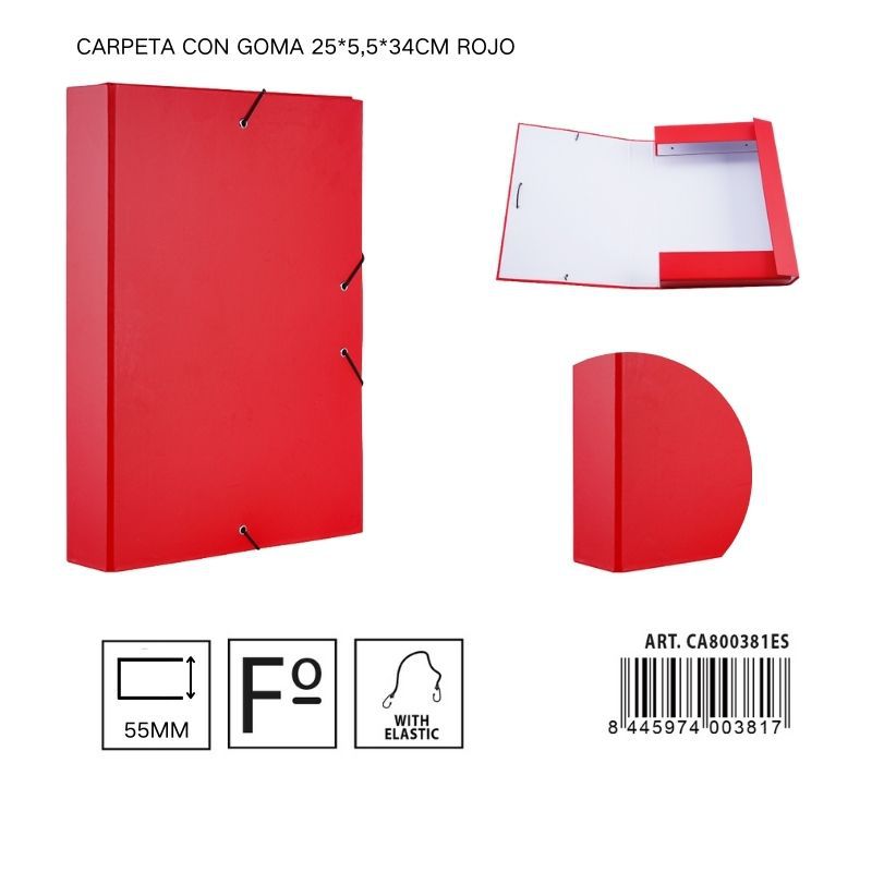 Carpeta de papel con goma roja 25*5,5*34 cm - Carpeta organizadora de documentos