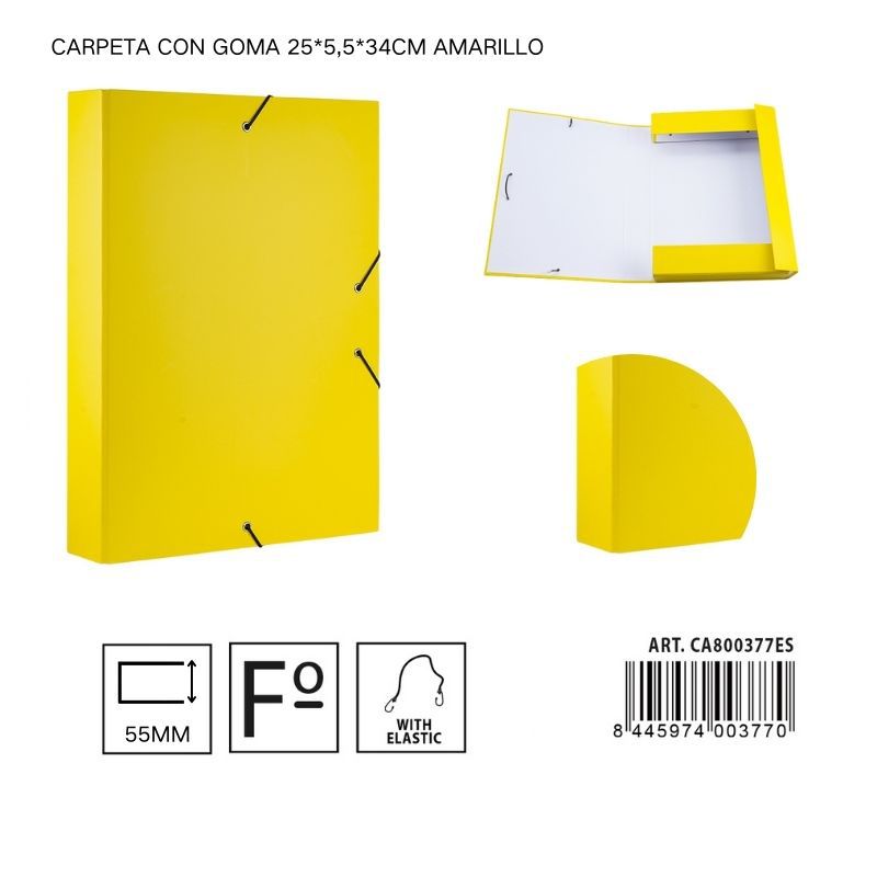Carpeta de papel con goma amarilla 25*5,5*34 cm - Carpeta organizadora de documentos