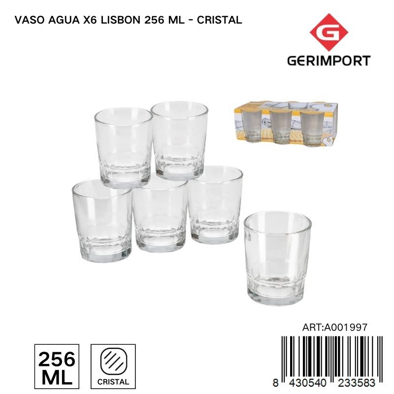  Vaso de agua x6 Lisboa 256 ml - Cristal y utensilios de mesa