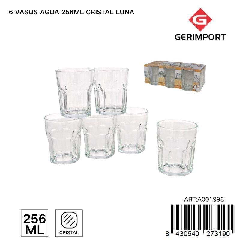 Set de 6 vasos agua 256 ml cristal Luna - Tarros de vidrio